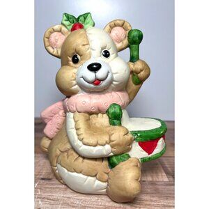 Vintage Ceramic Bear Figurine With Drum & Scarf